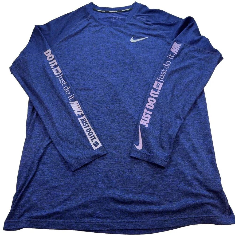 Nike Shirt Mens Extra Large Blue Running Dri Fit Active Long Sleeve Swim